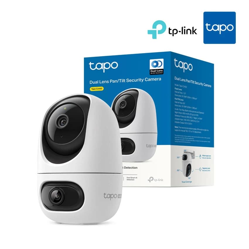 Camara Wi-Fi TP-Link Tapo C245D 360°, Doble Lente 2K Hasta 512GB Detección IA