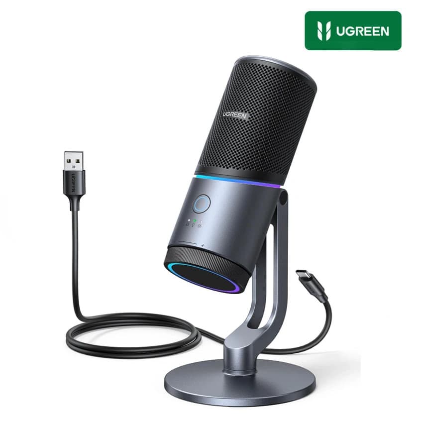 Microfono UGREEN USB-C, LED RGB Control Volumen para Streaming, PC, Laptop, PS5