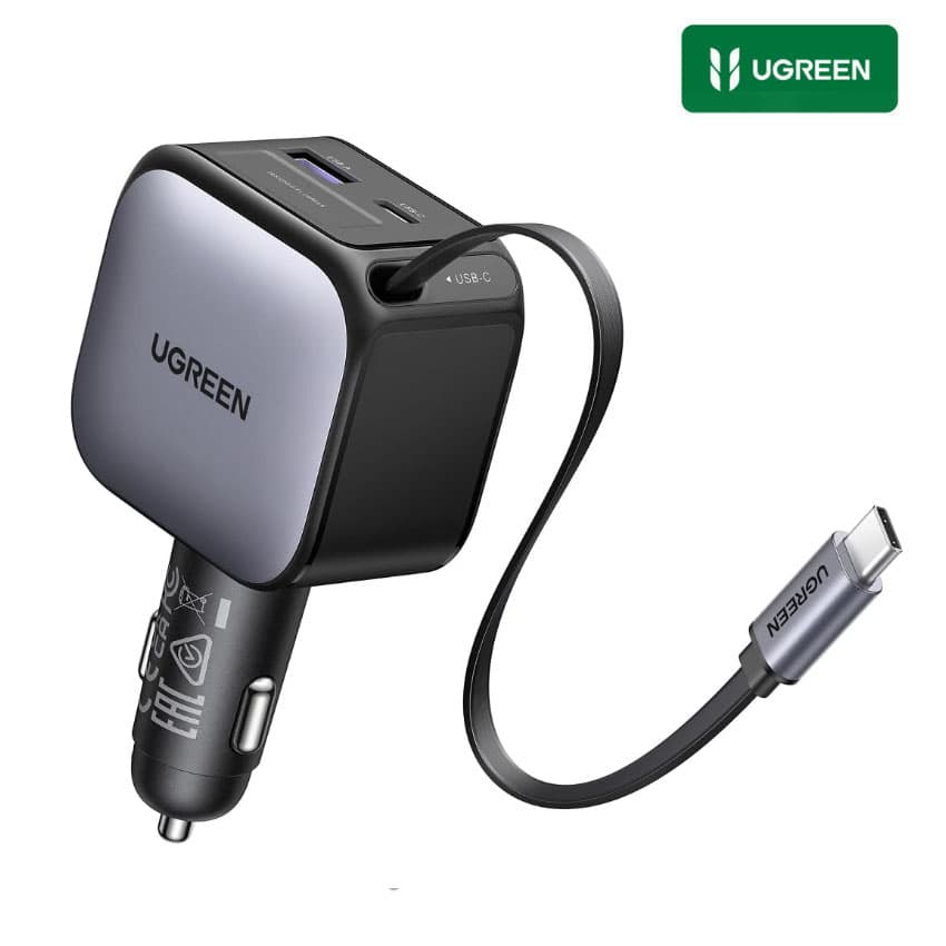 Cargador Carro UGREEN 60W Cable Retráctil USB-C para iPhone 17, Xiaomi, Galaxy