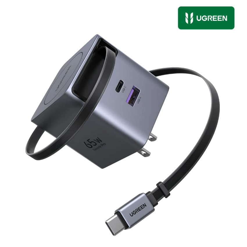 UGREEN Cargador USB-C 65W GaN PD3.0 Retractil Para iPhone, Macbook, iPad, Galaxy