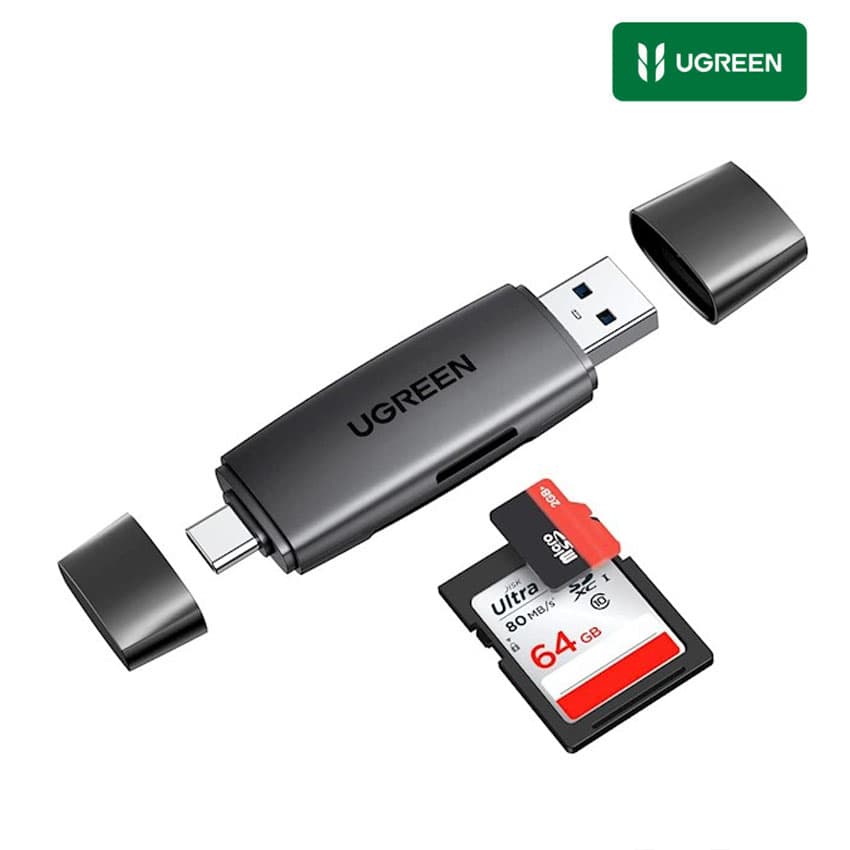 Lector de Tarjetas UGREEN 2en1 USB-C a SD/ Micro SD/ TF iPhone, Laptop, MacBook