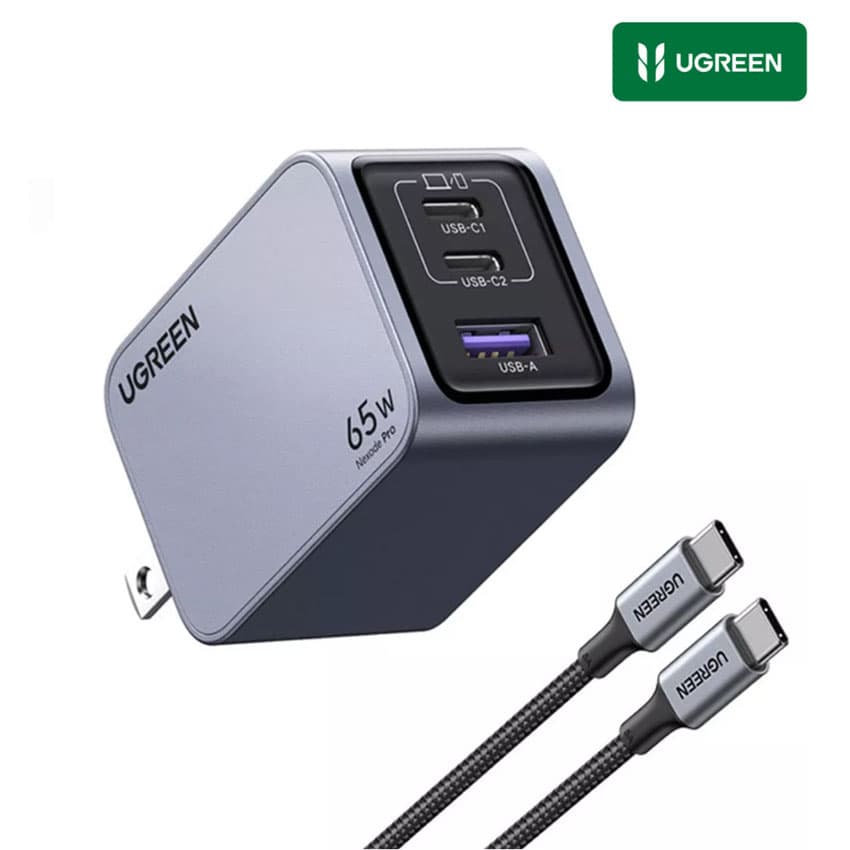 UGREEN Nexode Pro Cargador 65W GaN USB-C 3EN1 Para iPhone, Macbook, Galaxy