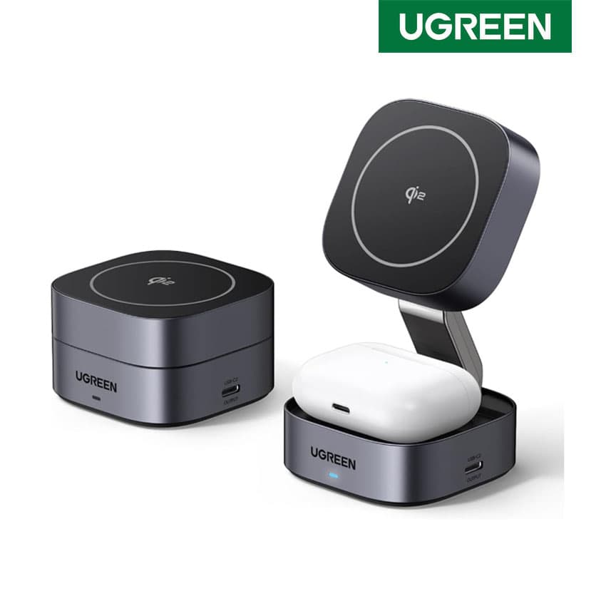 Cargador UGREEN MagFlow 2en1 MagSafe Qi Para iPhone 16, Airpods