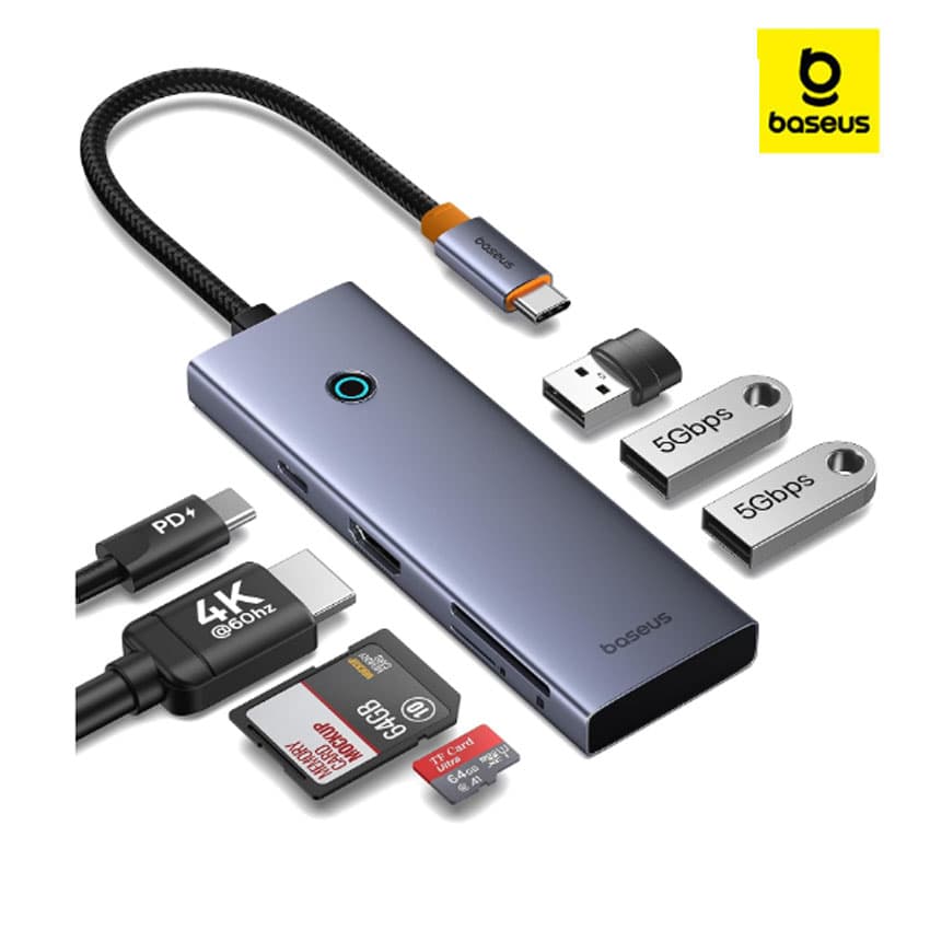 Adaptador BASEUS UltraJoy USB-C HUB 7en1 HDMI 4K 4XUSB 3.0 PD Lector SD/TF MacBook, iPad