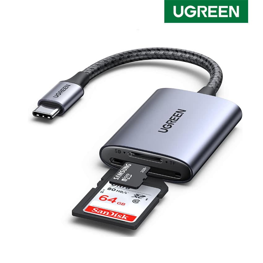 Lector de Tarjetas UGREEN 2 en 1 USB-C a SD/ Micro SD/ TF iPhone, Galaxy, MacBook, iPad
