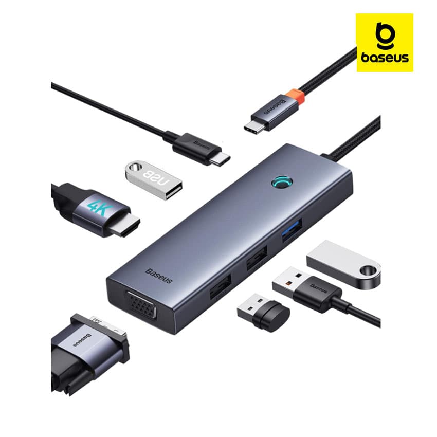 Adaptador BASEUS UltraJoy USB-C HUB 7en1 HDMI 4K VGA 4XUSB 3.0 PD MacBook, iPad