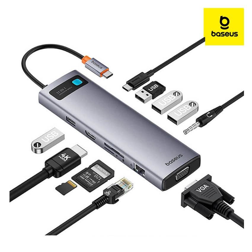 Adaptador BASEUS StarJoy USB-C HUB 11en1 HDMI VGA 4K RJ45 USB 3.0 Lector SD/TF MacBook Pro