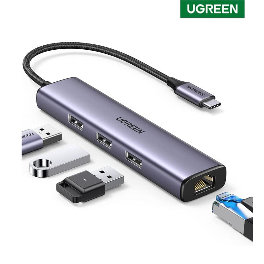 Adaptador Ugreen USB C a Ethernet, Hub Multipuerto 4 en 1 con Gigabit RJ45, 3 USB 3.0