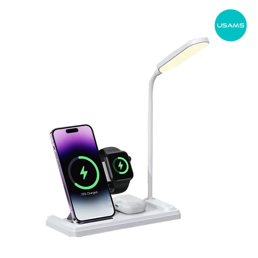 Estacion Carga USAMS 4en1 de Carga Inalambrica iPhone, Airpods, Apple Watch, Galaxy