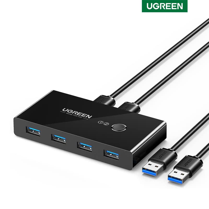 Adaptador Conmutador KVM Switch 2en4 UGREEN 4X USB P/ Transmisión en 2 PCs