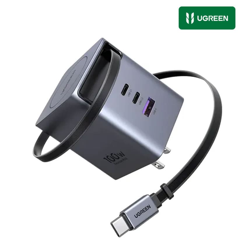 Cargador UGREEN 100W, GaN Retractil USB-C QuickCharge PD 3.0 iPhone 17, Macbook, iPad, Galaxy